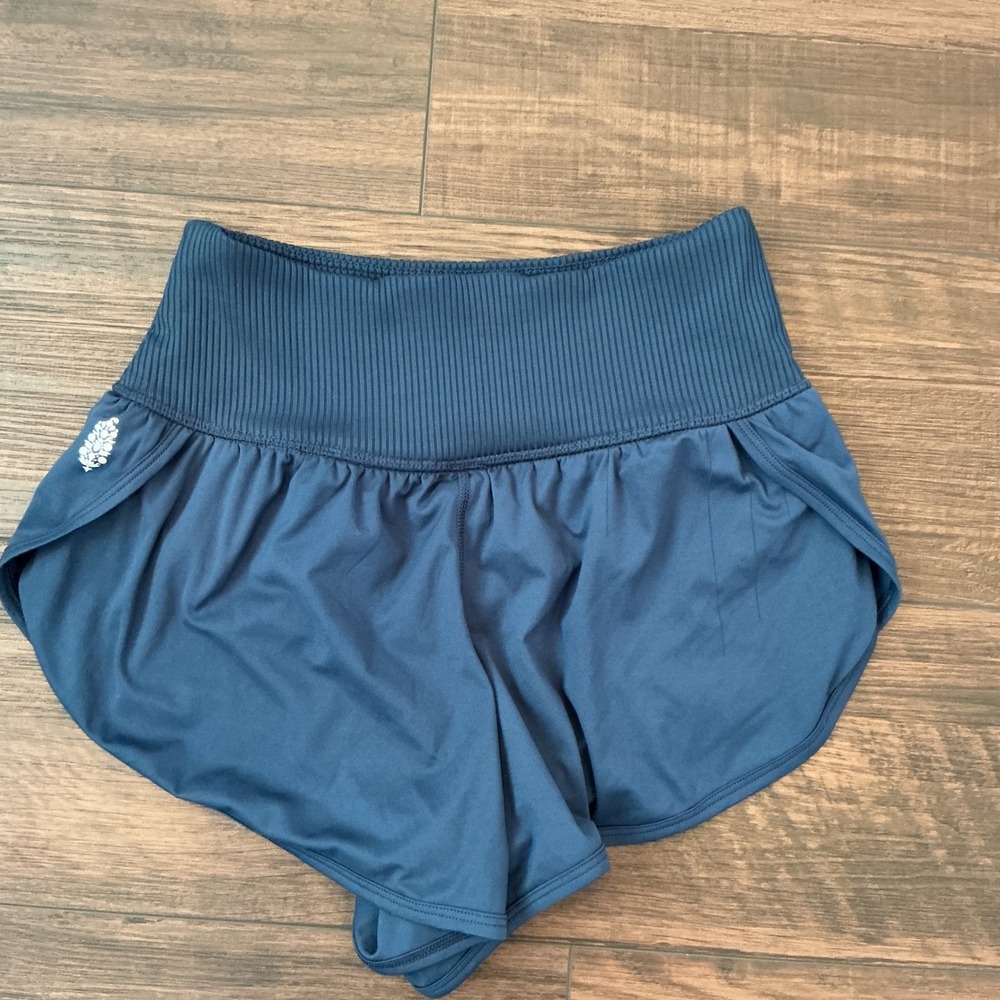 Free People The Way Home Smocked High Waist Running Shorts Teal Blue Small